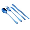 Dinnerware Sets Korean Style Set 304 Stainless Steel Cutlery 4 Pieces Knife Fork Spoon Chopsticks Tableware