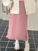 Skirts HOUZHOU Kawaii Pink Corduroy Long Skirt Women Japanese Fashion Cute High Waist Split Bow Straight Midi Skirt for Girls Autumn 230308