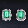 Studörhängen Square Crystal Emerald Gemstones Sapphire Zircon Diamonds for Women White Gold Silver Color Jewelry Bijoux Luxury