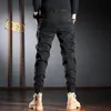 Jeans masculino Moda de rua masculino Jeans calça as calças emendadas elástica e elástica Fit Casual Casual Pants Hombre Hip Hop Men.