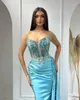 2023 Arabski Aso Ebi Ebi Mermaid Lace Sukienki balsame Kryształy Satynowe wieczór Formalne przyjęcie Drugie przyjęcie urodzin