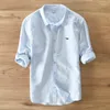 Men's Casual Shirts Cotton Linen Men's Long-Sleeved Summer Solid Color Slim Fit Beach Style Design Logo 601