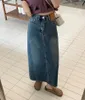 Etekler flektit vintage uzun denim etek kadınlar için geri yarık düz uyumlu mavi jean maksi etek retro kıyafeti 230308