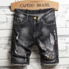 Men's Shorts Summer Fashion Denim Chinese Style Embroidery Classic Black Stretch Slim Casual Short Jeans Trend Streetwear Male 230307