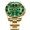 Montres-bracelets Coloration Hommes Cadran Vert Montres Mécaniques Top Acier Inoxydable Doré Multifonction 6 Main Date Montres-BraceletsWristwatchesW