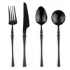 Dinnerware Sets 4Pcs Luxury Retro Black Cutlery Dinner Set 18/10 Stainless Steel Silverware Knife Fork Tablespoon Western Plate