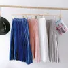 Saias de cintura alta saia plissada de cetim SS0036 Autumn Color Solid Color preto rosa Azul branco Long para mulheres W0308