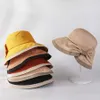 Wide Brim Hats Elegant Bow Wide Brim Bucket Hats For Women Outdoor Portable Foldable Sun Hat Flat Top Travel Beach Panama With Windproof Rope R230308
