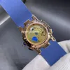 고품질 남성 시계 로즈 골드 케이스 44mm 블루 다이얼 블루 고무 자동 운동 남성 손목 시계