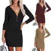 Casual jurken nowsaa dames lente herfstjurk elegant zwarte zwarte lange mouwen hoge spleet bassic bandage sexy bodycon shirt ritsvestidos