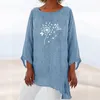 女性用ブラウスウォーキングTシャツの女性春と夏のシンプルなソリッドカラーラウンドネックバタフライタンポポ3xシャツトレーニング