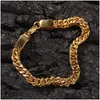 Catena Mens Bracciali in oro Hip Hop Jeweley Sier Placcato Cuban Link Acciaio inossidabile 316L Drop Delivery Jewelry Dhgarden Dhusi