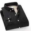 Camicie casual da uomo Inverno Grandi uomini Camicia a maniche lunghe in velluto caldo Ispessimento Foderato in pile a righe Fondo allentato