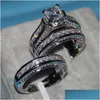 Anéis jóias finas princesas cortadas 20ct cz diamante banda de noivado definido para mulheres 14kt de ouro branco cheio de dedo dhgarden dhvz5