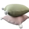 Pillow High-grade Cotton Knit Waffle Fur Ball Lotus Pink And Olive Green Cover