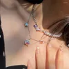 Choker Color Light Set Diamond Square Pearl Necklace 2 Sets Of Minority Design Clavicle Chain Collar Ornaments