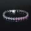 Nytt mode 5mm Heart CZ Tennis Chain Armband Paled Pink Red Green Rainbow Color Hip Hop smycken för kvinnor Män Drop Ship