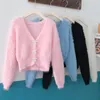 Puntos de mujer Tees Suéter Jumpers Otoño Dulce Salvaje V Manga larga Rosa Cardigan Corto Mohair Abrigo Pull Suave Impermeable Mink 230308