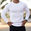 Erkek Tişörtleri Erkek Giyim Şeritli T-Shirt T-Shirt Sınıf İnce Yuvarlak Boyun Tee Üstler Spor Fitness Kostümü Günlük Uzun Kollu