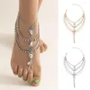 Anklets Accessories Beach Style Drop Chain Ethnic Silver Feet Thick Crystal Pendant Multi-layered Wear Anklet