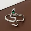 Bangle VSnow Punk Twisted Serpentine Fold Asymmetric Charm Bracelet For Women Open Adjustable Green Rhinestone Metal Jewelry