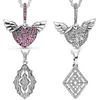 925 Argent Fit Pandora Collier Pendentif coeur femmes bijoux de mode Angel Wings Classique Dentelle Lignes Géométriques