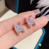 Topbling H Letter Stud Earrings 14K Real Gold Plated White Zircon S925 Earrings Men Women Jewelry