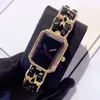 Роскошные дизайнерские классические модные кварцевые часы Черные золотые квадратные женские часы Watch размер 16 мм Новая пара смотрит на водонепроницаемость B
