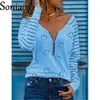 Women s T Shirt Fashion Love Heart Print Tops Female Zipper V Neck Slim Fit 2023 Autumn Women Elegant Long Sleeves Casual Tees 230307