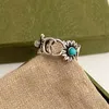 Daisy Shape Wedding Mens Rings Золотые голубые черные бриллианты раскрашенные бусины бирюзовые простые драгоценные цветочные кольца Homme Designer Designer Accessories ZB038 E23