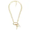 Chains Golden Women's Imitation Pearl Necklace Key Pendant Punk Style Carabiner