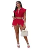 designer tracksuits Bulk Wholesale Fashion Office Shorts Two Piece Set Sleeveless Zip-up Crop Top and Pocket Short Pants Streetwear Outfits 9421