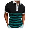 Camisetas masculinas Men listras listradas estampas casuais zíper Turn Down Collar Blouse de manga curta Tops Camisa Rouse de rua Loui22