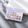 Stud Earrings 9Pair/Set Vintage Boho Rhinestone Flower Geometric Simulation Pearl Set For Women Fashion Heart Gold Color Earings