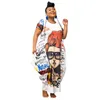 Ethnic Clothing L-4XL African Dresses For Women Summer Short Sleeve Printing Plus Size Long Dress Robes Clothes