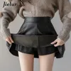 Skirts Jielur PU Pleated Skirt Autumn Women Solid Color Leather Winter Skirts Womens Slim High Waist Saia Faldas Chic Zipper Mini Skirt 230308