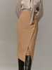 Юбки Осенние зимние женщины Сексуальные миди -карандашные юбки с высокой талией Сплошная асимметричная юбка для женщин 230308