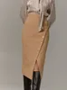 Gonne Autunno Inverno Donna Sexy Midi Gonne a tubino Vita alta Ufficio Solido Khaki Donna Gonna a fessura asimmetrica per le donne 230308