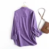 Women's Blouses Maxdutti Long SLeeve Blouse Loose Casual Vintage Shirt Women Indie Folk Purple Color Fashion Tops