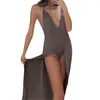 Casual Dresses Styles Women Bodysuit klänning Sexig backess Slim Flowy Long Sleeveless Deep V-Neck för cocktailfest