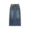 Jupes Flectit Vintage longue jupe en jean pour femmes fente dans le dos coupe droite délavé bleu Jean Maxi jupe rétro tenue 230308