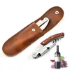 Multifunktion Vinöppnare med PU -läderväska rostfritt stål Korkskruv Portable Bottle Opener Folding Knife Kitchen Tool LX3670