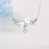 Pendant Necklaces White Gold Color Plated Flower For Women Girls Moon Stone Gift Blue Crystal Jewellery Long Link Chain Necklace