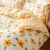 Bedding sets Cute Strawberry Flower Korean Bedding Set Twin Full Queen Size Four-piece Cotton Fitted Bedding Sheet Pillowcase Duvet Cover Set 230308