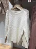 Kvinnors tröjor Söt vit bomullstickad tröja Kvinnor Autumn Winter Retro Preppy Style Långärmning Vintage Solid Ladies Pullover Tops