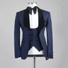 Herenpakken Navy Blue Men's Classic voor bruiloft knappe bruidegom Tuxedo Slim Fit Terno Masculino brede sjaalontwerpen Kostuum Homme