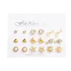 Stud Earrings 9Pair/Set Vintage Boho Rhinestone Flower Geometric Simulation Pearl Set For Women Fashion Heart Gold Color Earings