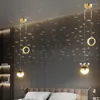 Lampy wiszące nowoczesne luksusowe sypialnię nocna z gwiazdą atmosfery oświetlenie czarny złoty korona długi kabel sufit wiszący światło