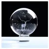 Dekorativa föremål Figurer 60 80mm Elk Crystal Ball Globe 3D Inner Carving Moose Quartz Glass Deer Model Sphere Home Decor 230307