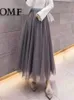 Spódnice 2022 Nowy wiosenny letni w stylu koreański kobiety huśtawka długą spódnicę plisowana koronkowa siatka słodka lękobójstwo Lady High talia Suknia do piłki